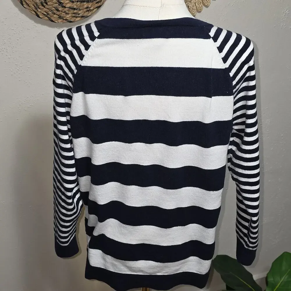 Merona Navy & Winter White Striped Lightweight Layering Cardigan Sweater Womens